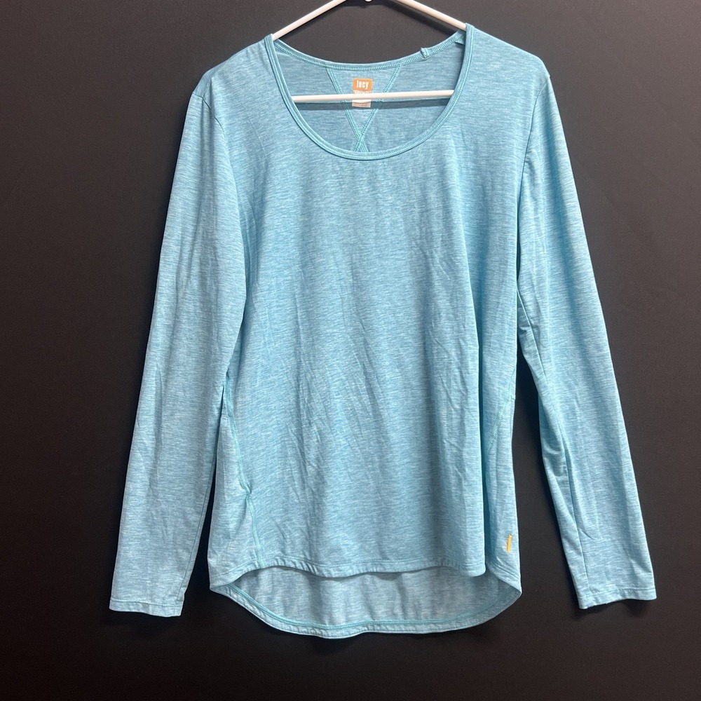 LUCY ACTIVEWEAR LIGHTWEIGHT SHEER LONG SLEEVE TOP BLUE ‎ SZ L
